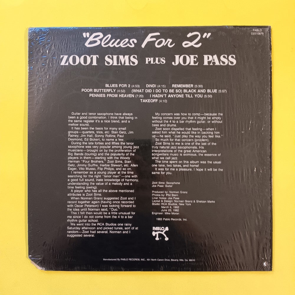 Zoot Sims Plus Joe Pass - Blues For 2 - 1983 - D2310879 - New - Sealed - Vinyl