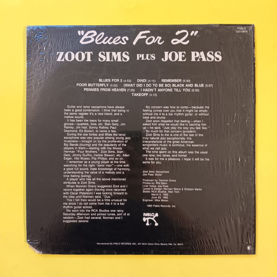 Zoot Sims Plus Joe Pass - Blues For 2 - 1983 - D2310879 - New - Sealed - Vinyl