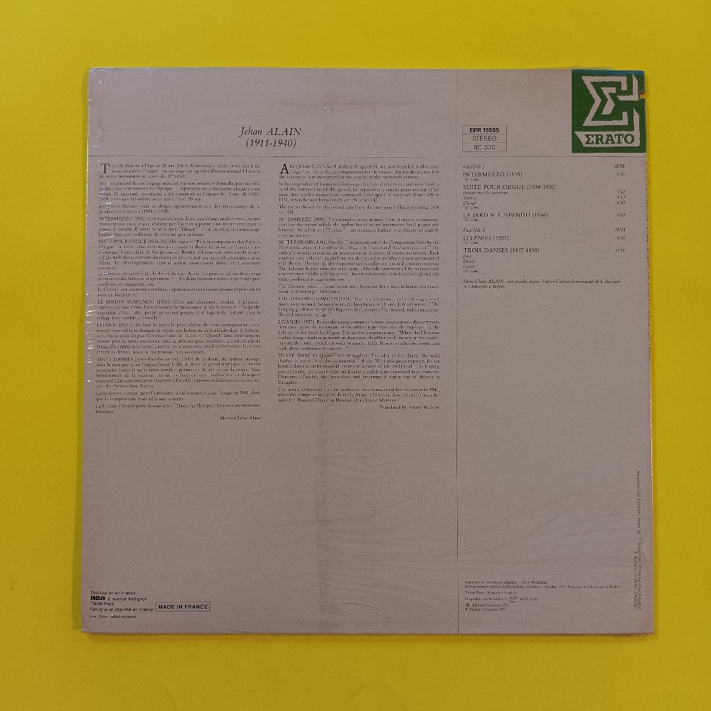 Marie-Claire Alain - Litanies / Trois Danses / Suite Pour Orgue FRANCE - 1984 - EPR 15555 - New - Sealed - Vinyl