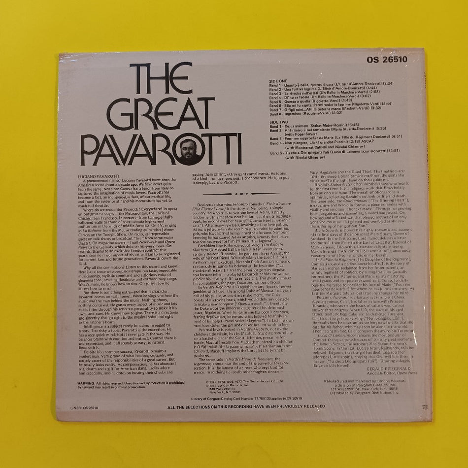 Luciano Pavarotti - The Great Pavarotti - 1979 - OS26510 - New - Sealed - Vinyl