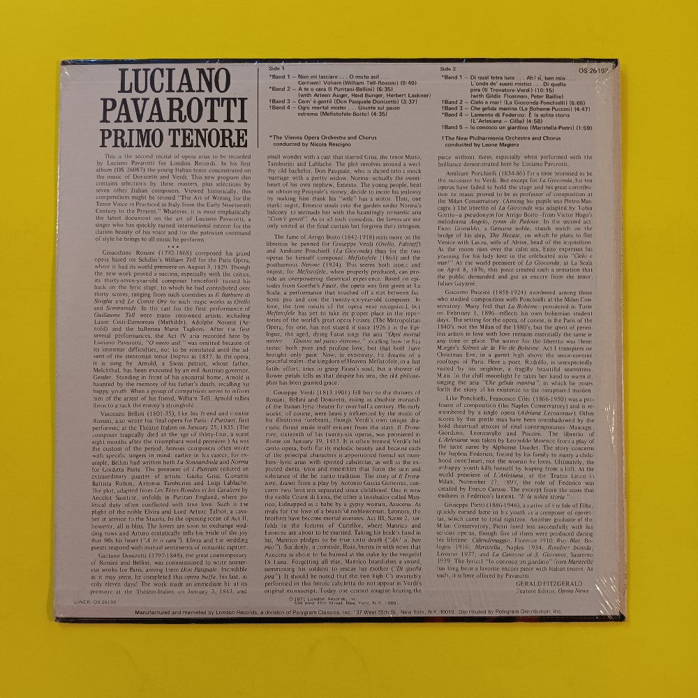 Luciano Pavarotti - Primo Tenore - 1971 - OS26192 - New - Sealed - Vinyl