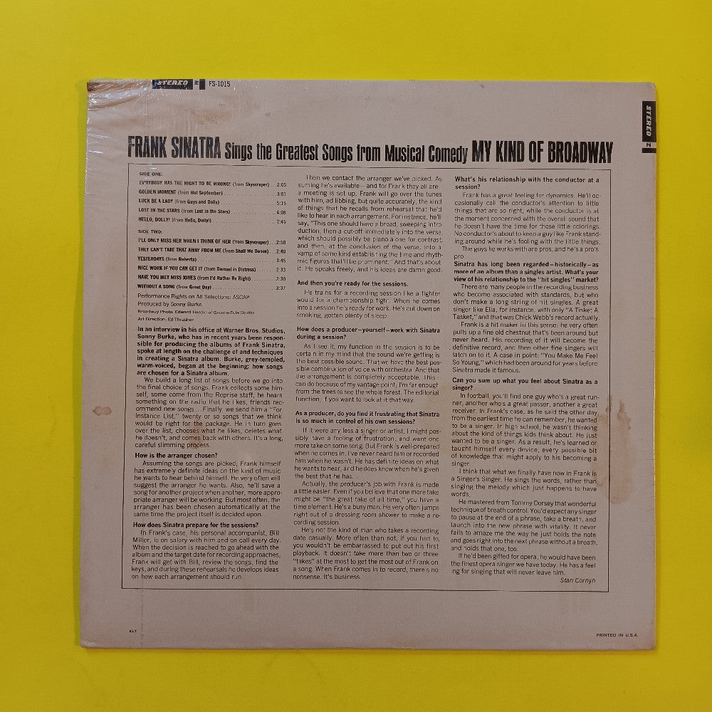 Frank Sinatra - My Kind Of Broadway - 1965 - FS 1015 - New - Sealed - Vinyl