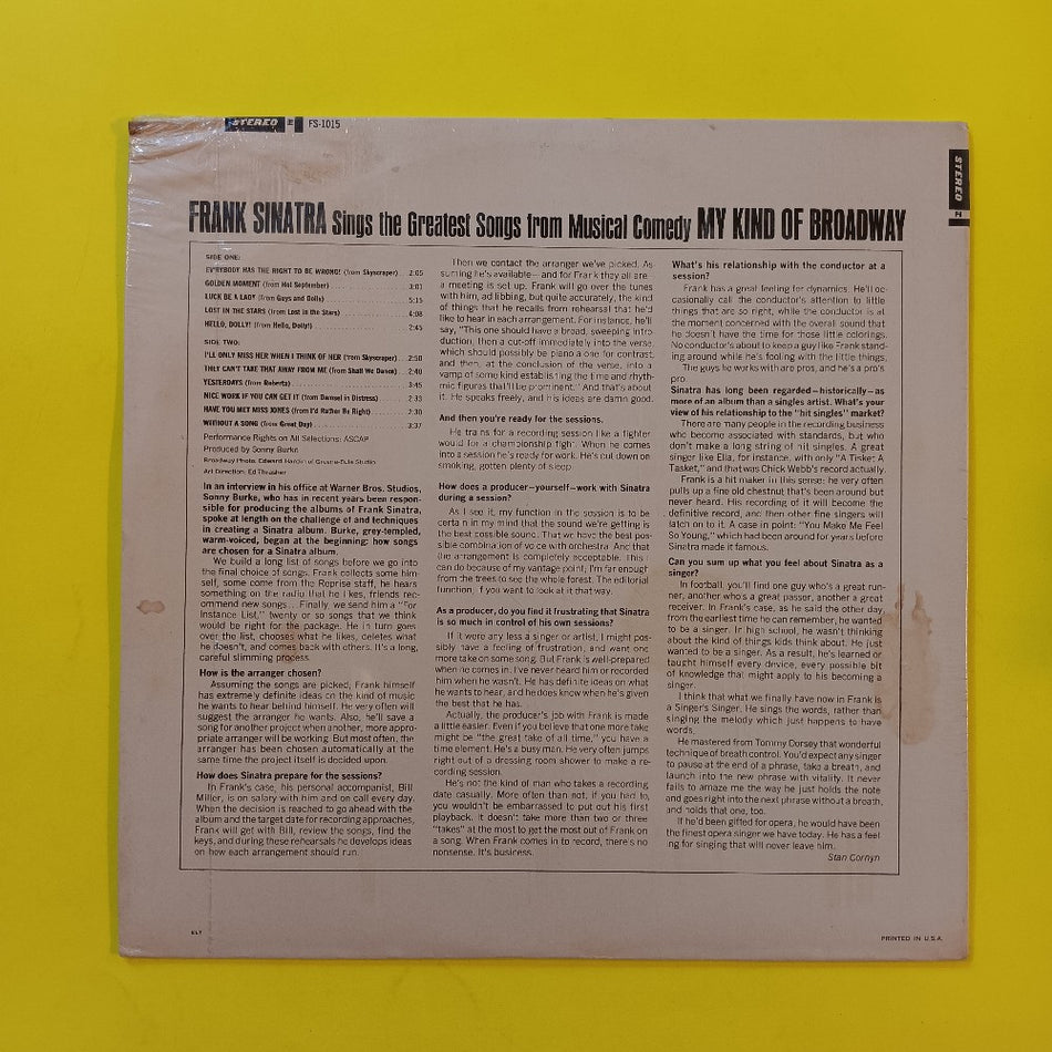 Frank Sinatra - My Kind Of Broadway - 1965 - FS 1015 - New - Sealed - Vinyl