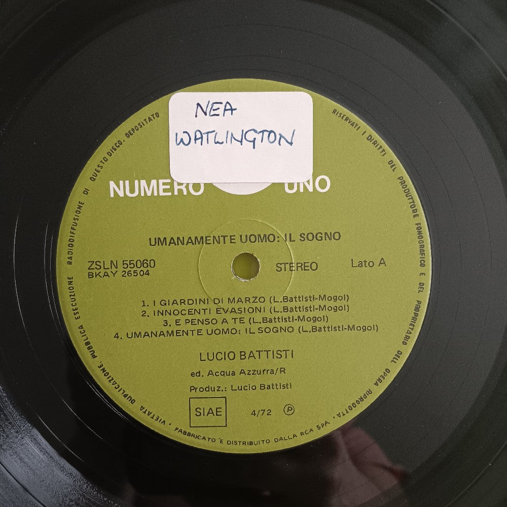 Lucio Battisti - Umanamente Uomo: Il Sogno ITALY - 1972 - ZSLN 55.060 - Used - VG++ - Vinyl