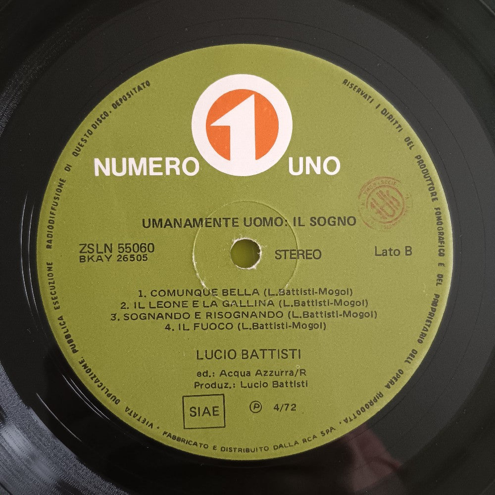 Lucio Battisti - Umanamente Uomo: Il Sogno ITALY - 1972 - ZSLN 55.060 - Used - VG++ - Vinyl
