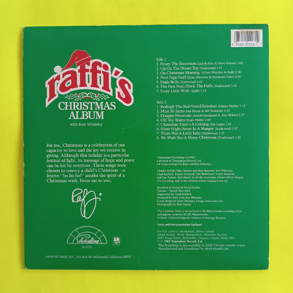 Raffi With Ken Whiteley - Raffi's Christmas Album - 1987 - SL-0226 - Used - VG++ - Vinyl
