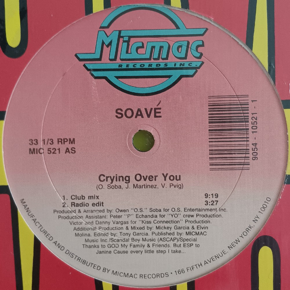 Soavé - Crying Over You 12" - 1989 - MIC 521 - Used - VG++ - Vinyl