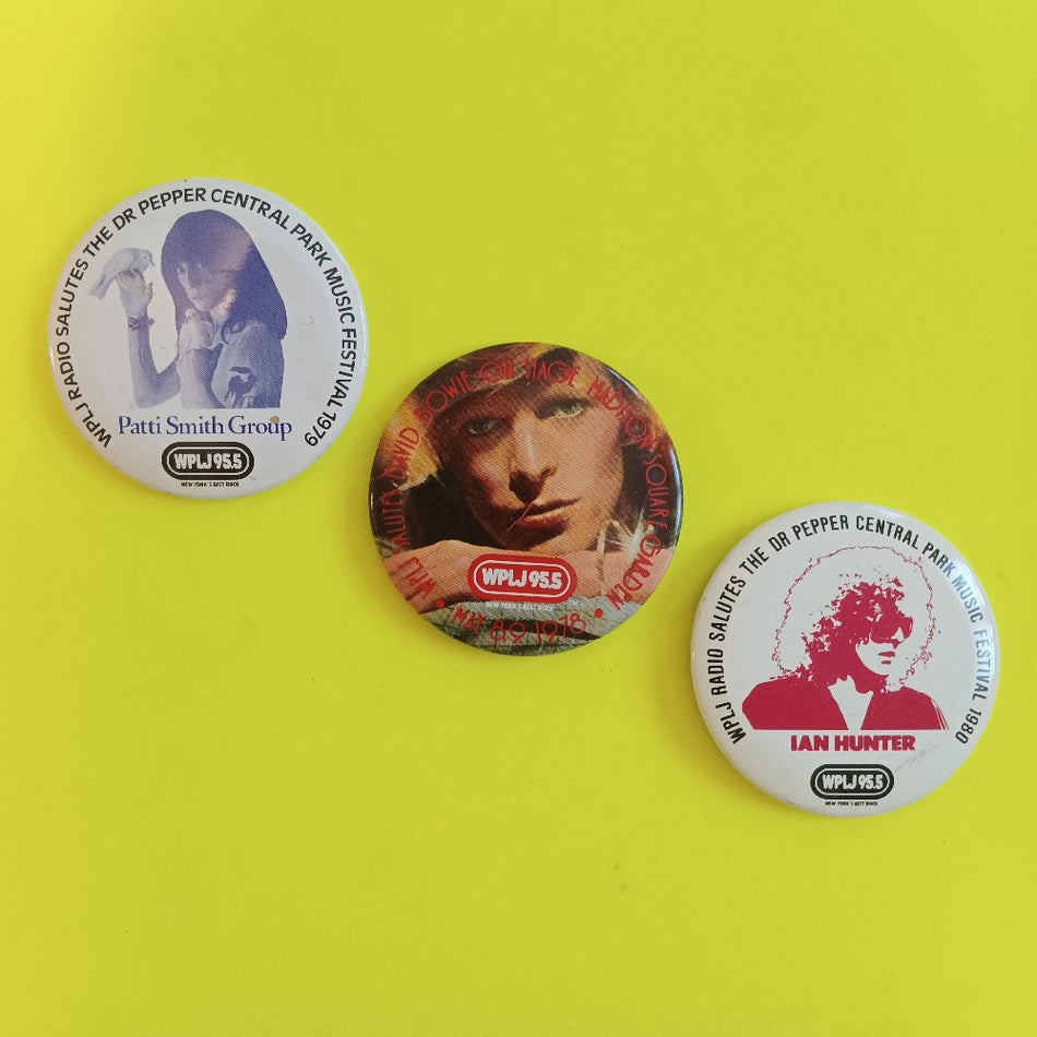 LOT OF 3X WPLJ 95.5 PINS Patti Smith Group 1979 David Bowie 1978 Ian Hunter 1980 CONCERT PINS