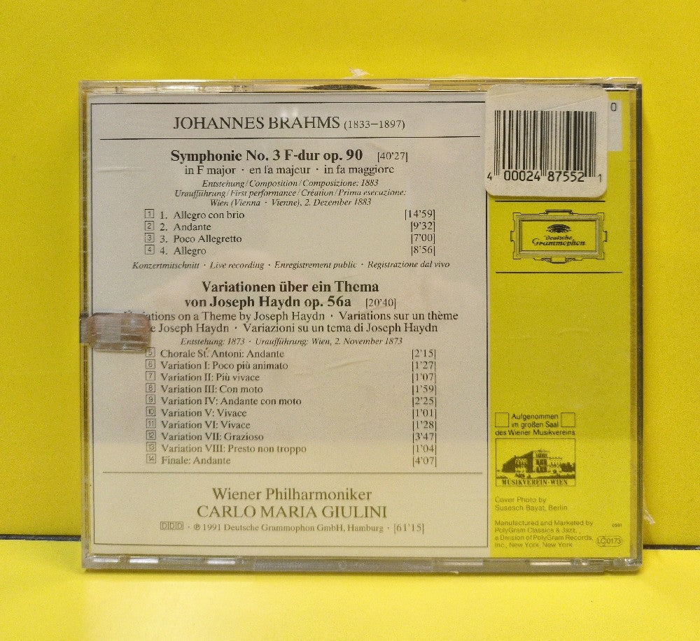 Brahms / Wiener Philharmoniker, Carlo Maria Giulini - Symphony No. 3 / Haydn Variationen - 1991 - 431 681 2 - New - Sealed - CDs - Germany Import