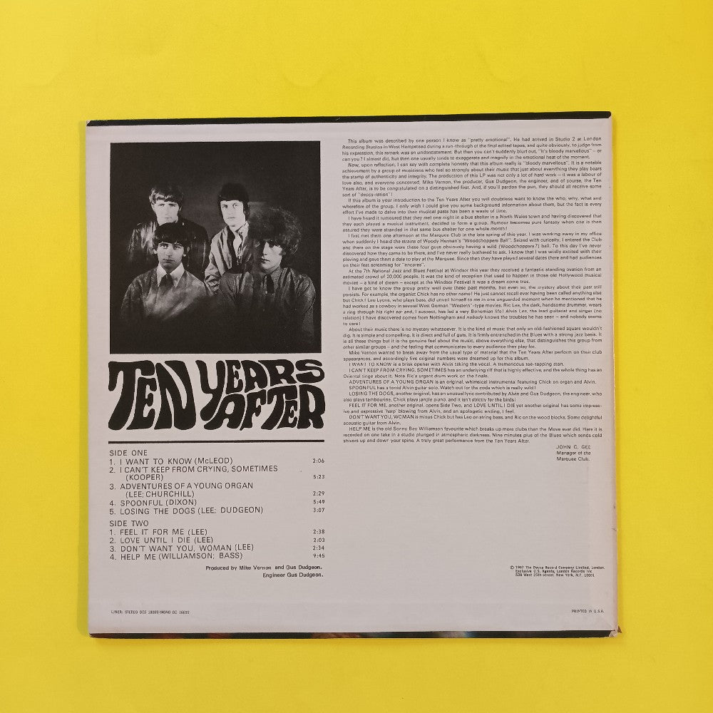 Ten Years After - Ten Years After / Self Titled PROMO - 1968 - DES 18009 - Used - VG++ - Vinyl