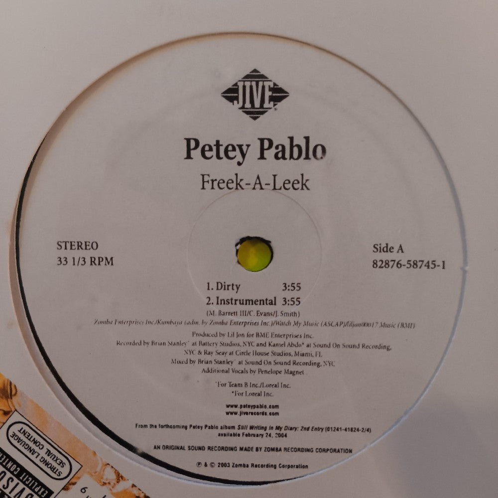 Petey Pablo - Freek A Leek 12" - 2004 - 82876-58745-1 - New - Sealed - Vinyl