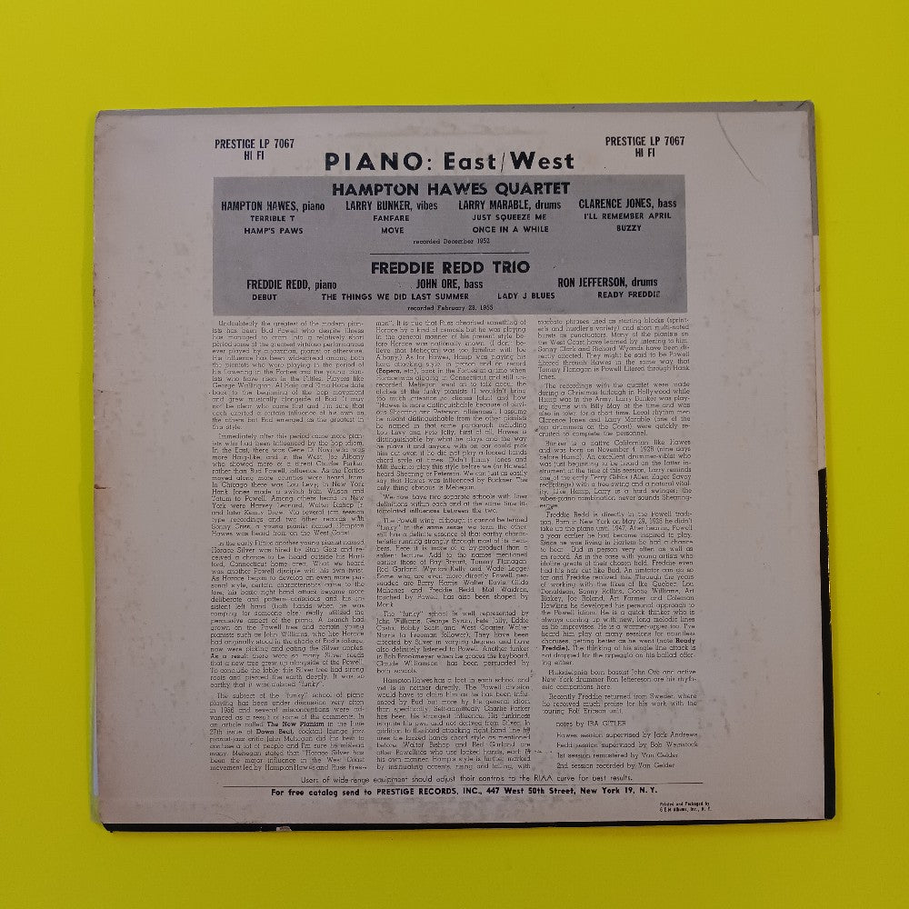Freddie Redd / Hampton Hawes - Piano: East / West OG - 1956 - PRLP 7067 - Used - VG - Vinyl
