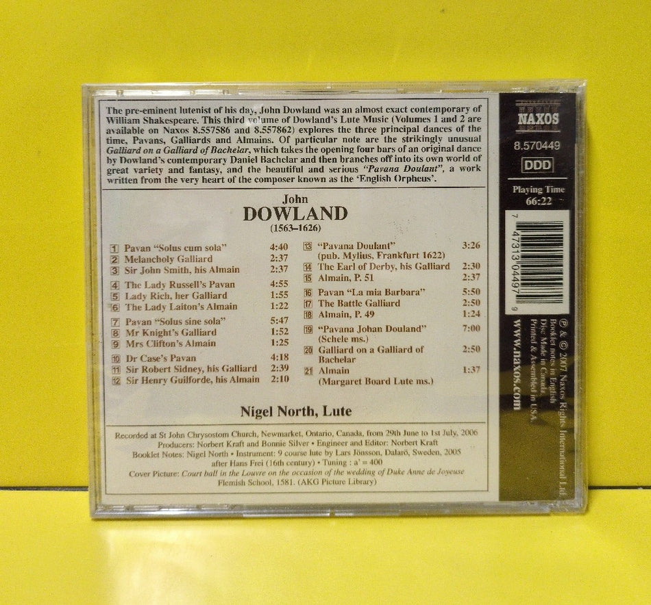 John Dowland & Nigel North - Lute Music, Vol. 3 - 2007 - 8.570449 - New - Sealed - CDs