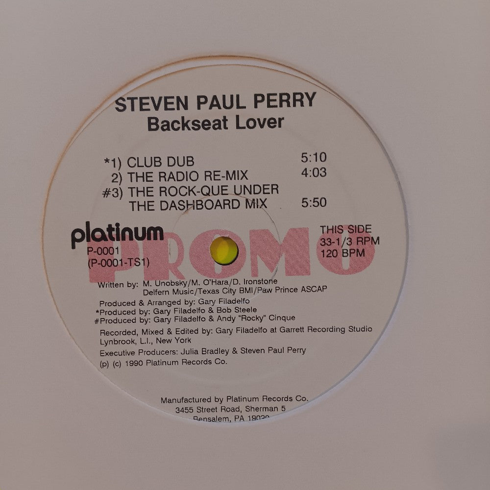 Steven Paul Perry - Backseat Lover 12" PROMO - 1990 - P-0001 - Used - EX - Vinyl