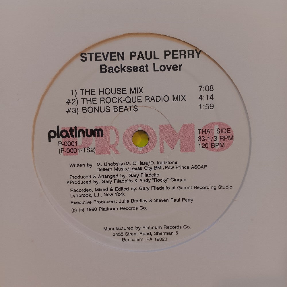 Steven Paul Perry - Backseat Lover 12" PROMO - 1990 - P-0001 - Used - EX - Vinyl