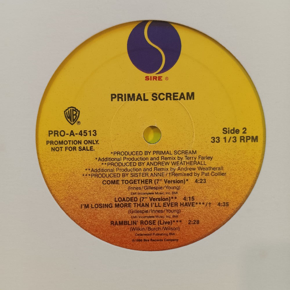 Primal Scream - Come Together 12" PROMO - 1990 - PRO-A-4513 - Used - EX - Vinyl