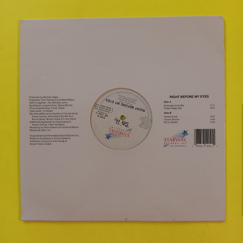 Patti Day - Right Before My Eyes 12" & 7" PROMO - 1988 - SW 1202-12 / 1202-7 - Used - EX - Vinyl