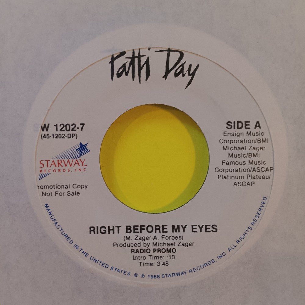 Patti Day - Right Before My Eyes 12" & 7" PROMO - 1988 - SW 1202-12 / 1202-7 - Used - EX - Vinyl
