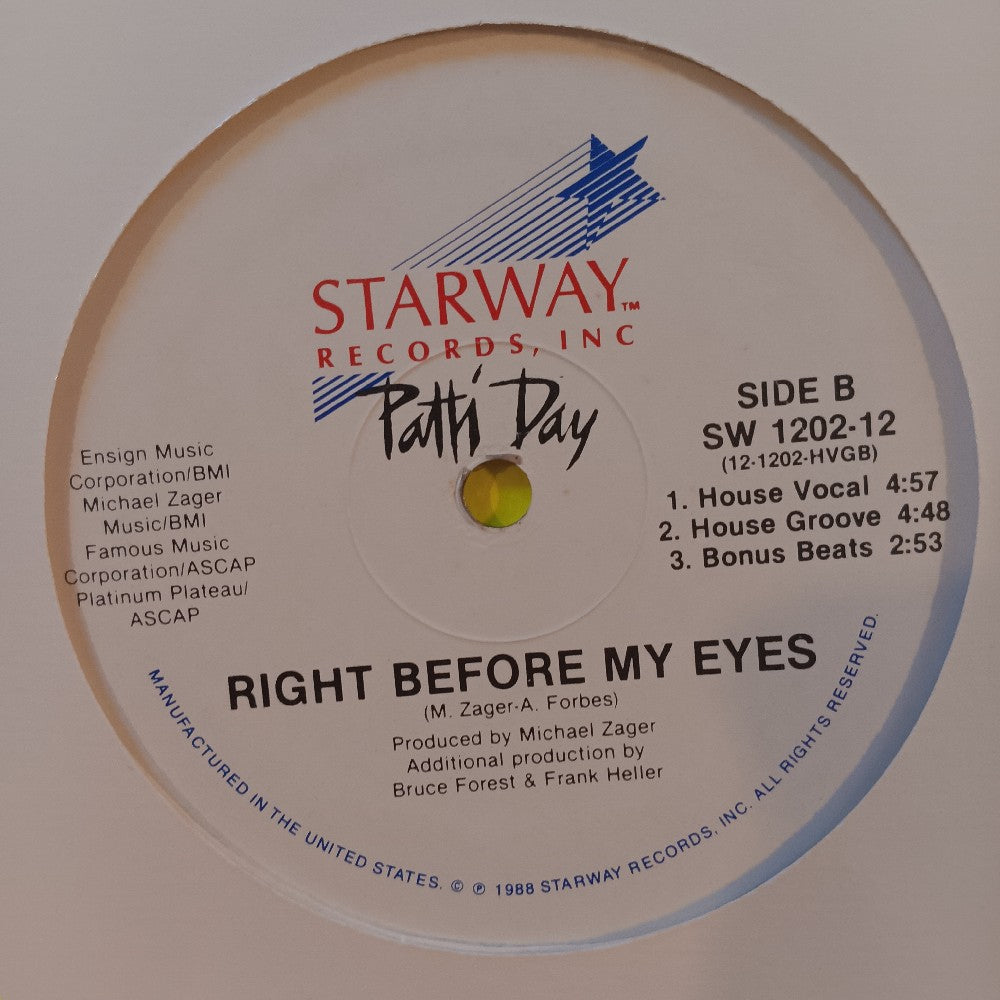Patti Day - Right Before My Eyes 12"  - 1988 - SW 1202-12 - Used - EX - Vinyl
