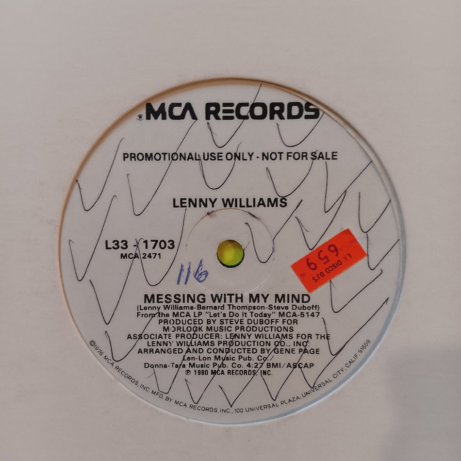 Lenny Williams - Messing With My Mind 12" Promo - 1980 - L33-1703 - Used - VG++ - Vinyl