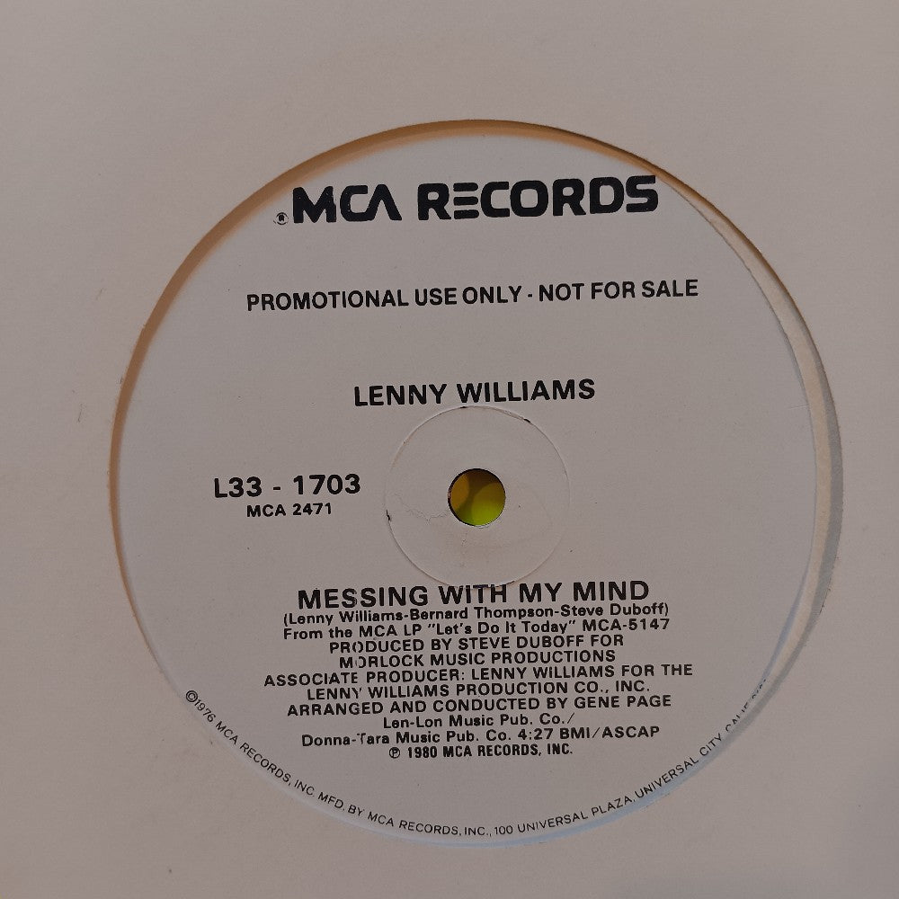 Lenny Williams - Messing With My Mind 12" Promo - 1980 - L33-1703 - Used - VG++ - Vinyl