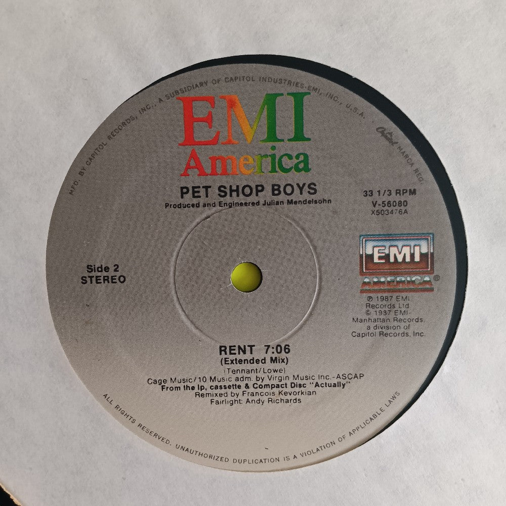 Pet Shop Boys With Dusty Springfield - What Have I Done To Deserve This? / Rent - 1987 - V-56080 - Used - VG++ - Vinyl
