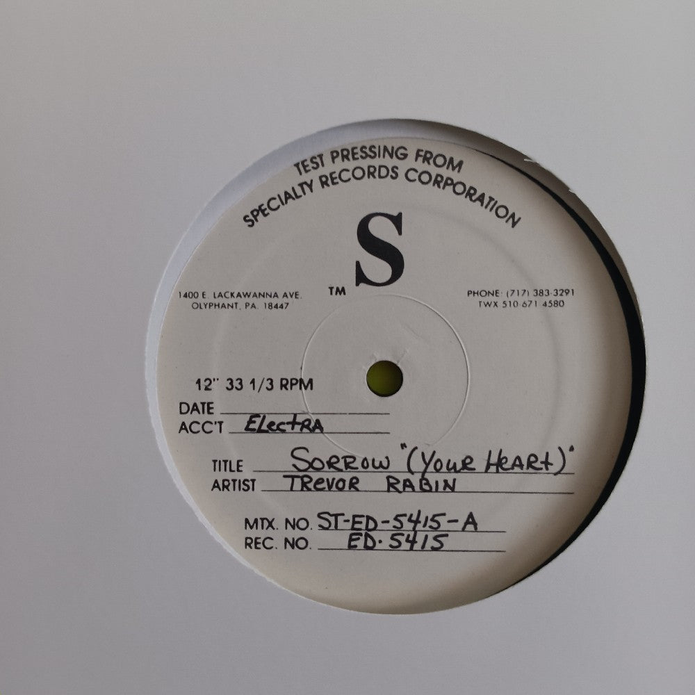Trevor Rabin - Sorrow (Your Heart) 12" TEST PRESS - ED 5415 - Used - VG++ - Vinyl
