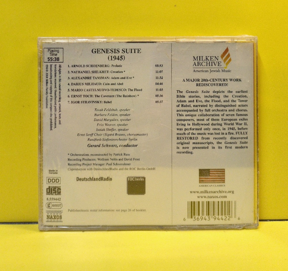 Tovah Feldshuh, Barbara Feldon, David Margulies, Isaiah Sheffer, Fritz Weaver, Ernst Senff Chor Berlin, Rundfunk-Sinfonieorchester Berlin, Gerard Schwarz - Genesis Suite (1945) - 2004 - 8.559442 - New - Sealed - CDs