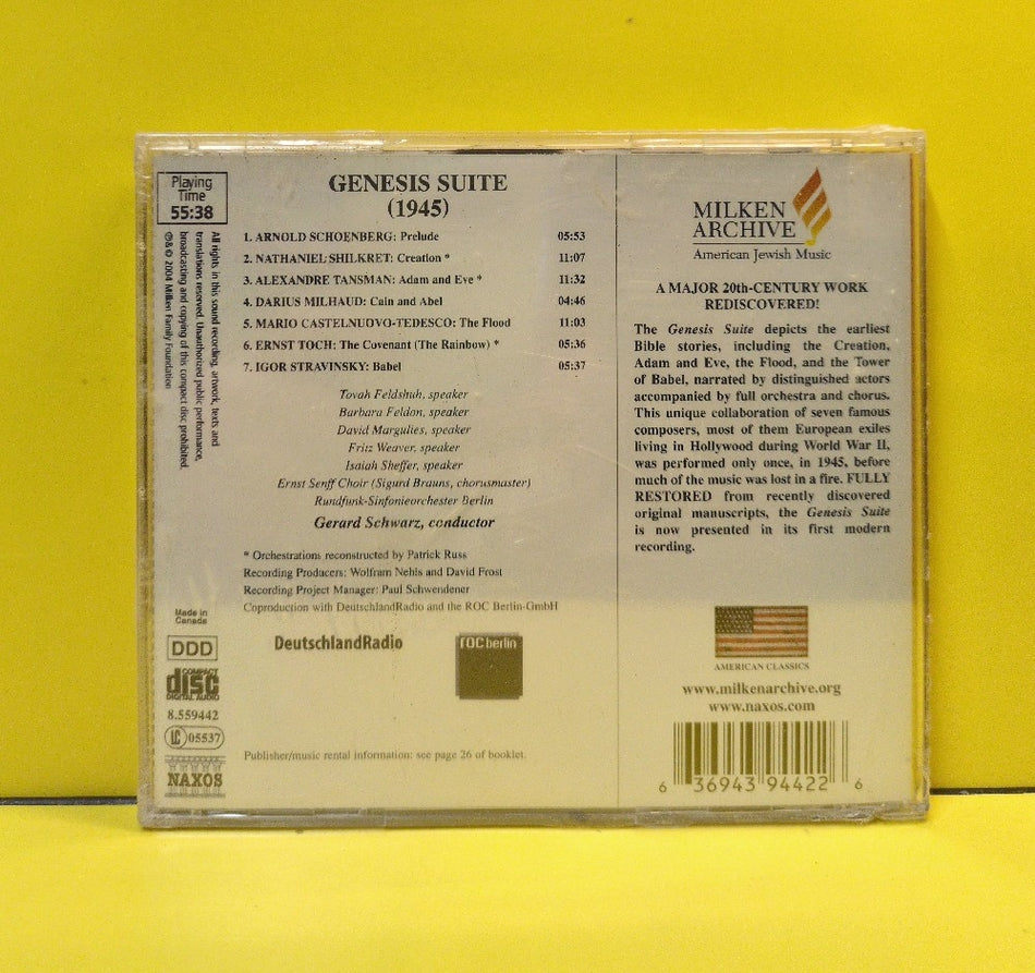 Tovah Feldshuh, Barbara Feldon, David Margulies, Isaiah Sheffer, Fritz Weaver, Ernst Senff Chor Berlin, Rundfunk-Sinfonieorchester Berlin, Gerard Schwarz - Genesis Suite (1945) - 2004 - 8.559442 - New - Sealed - CDs