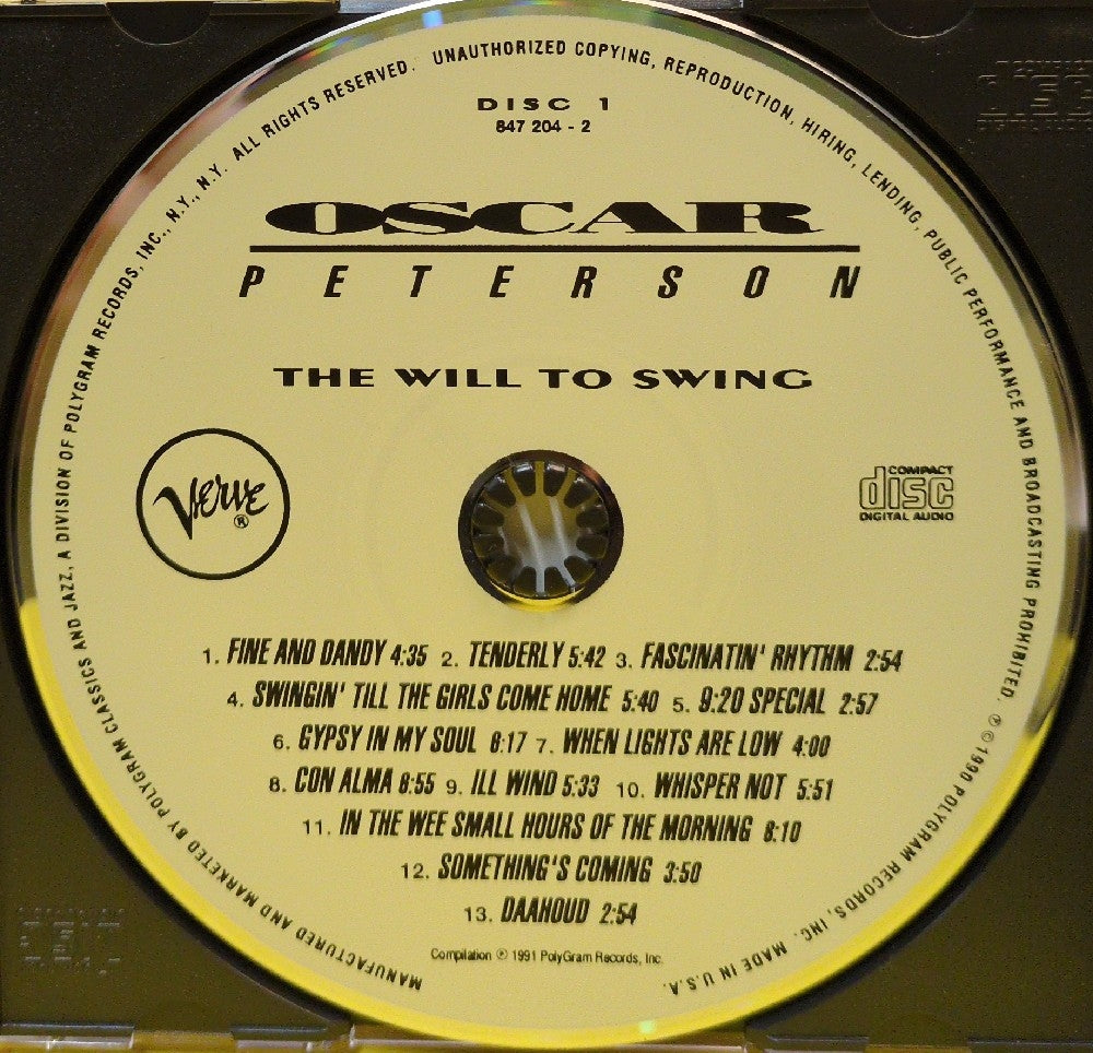 Oscar Peterson - The Will To Swing - 1991 - 847 203-2 - Used - EX - CDs - 2xCD