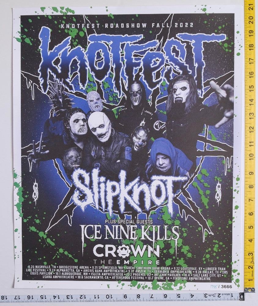 Slipknot Ice Nine Kills - Knotfest Roadshow 2022 Poster /3666 - 2022 - New - Art