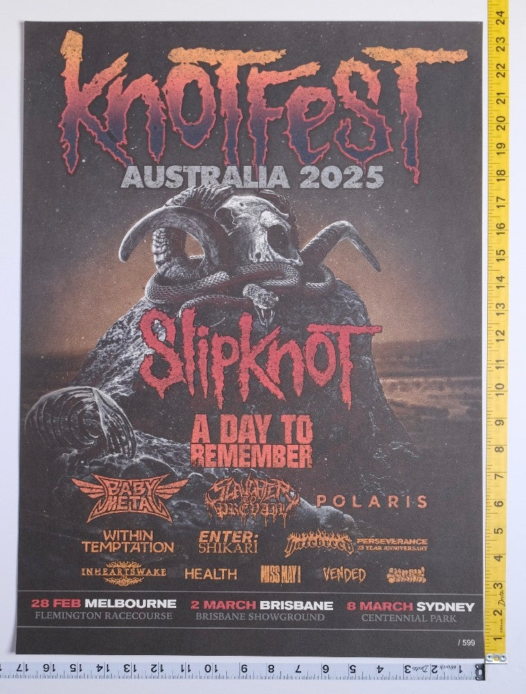 Slipknot / A Day To Remember - Knotfest Australia 2025 Limited Poster /599 UNNUMBERED - 2025 - New - Art