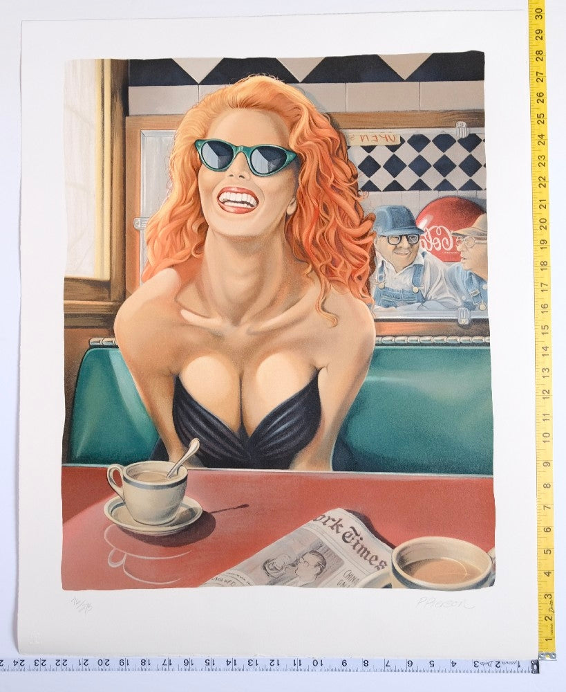 P. Pierson - Woman In Diner Signed Lithograph /275 - 1975 - New - Art