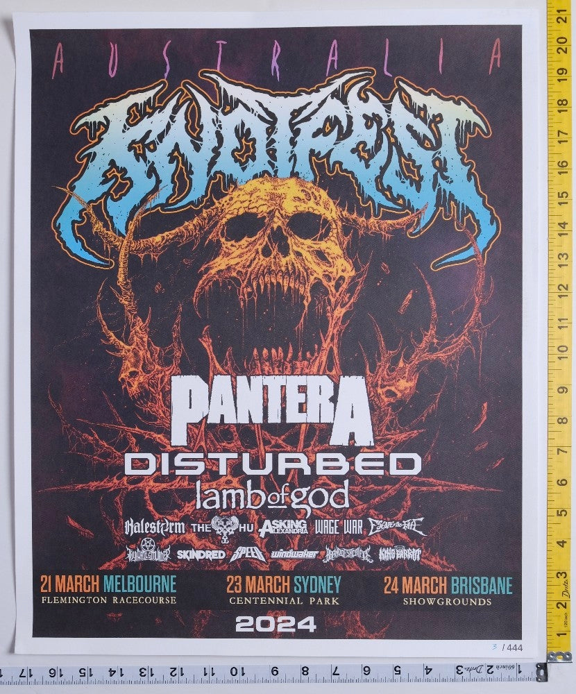 Pantera / Disturbed / Lamb Of God - Knotfest Austalia 2024 Limited Poster /444 - 2024 - New - Art