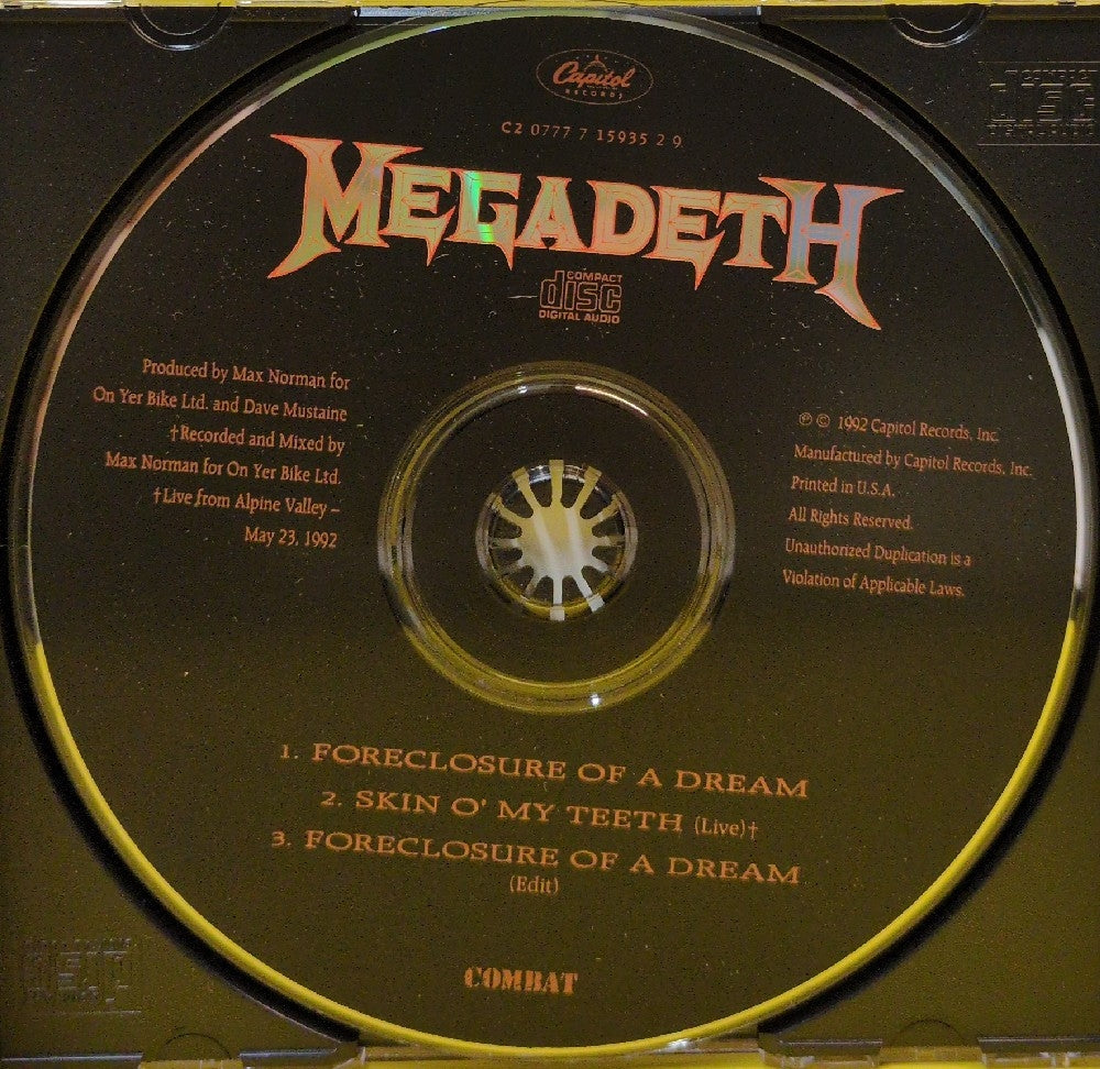 Megadeth - Foreclosure Of A Dream - 1992 - C2 0777 7 15935 2 9 - Used - EX - CDs - Maxi-Single