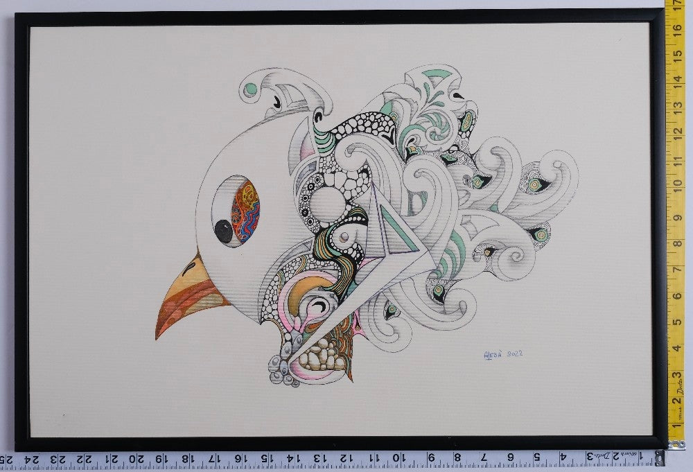 Aleba - Untitled Framed Bird Drawing - 2022 - New - Art