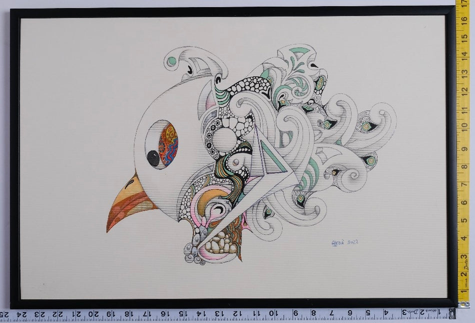 Aleba - Untitled Framed Bird Drawing - 2022 - New - Art