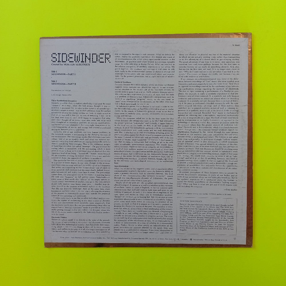 Morton Subotnik - Sidewinder - 1971 - M 30683 - Used - VG++ - Vinyl