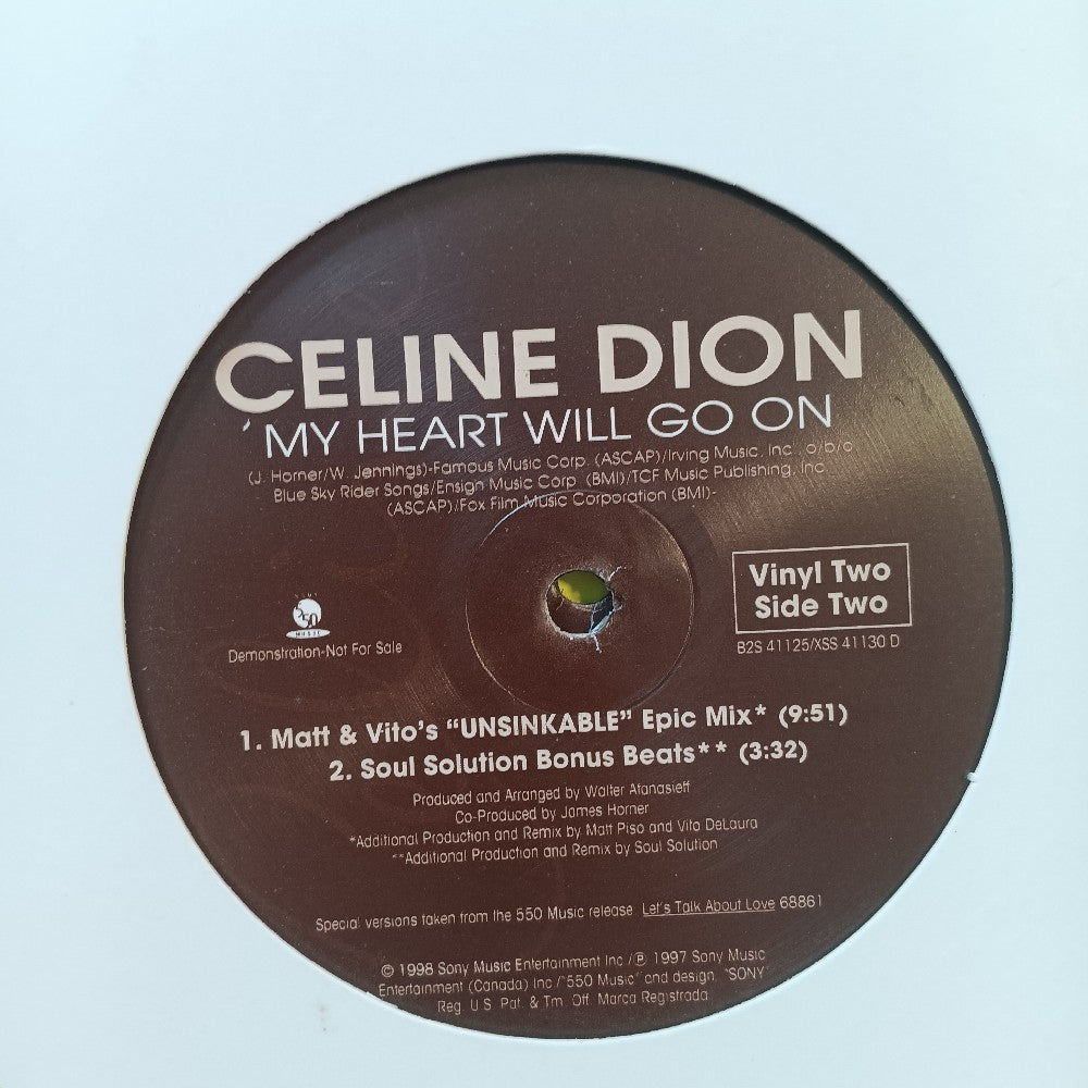 Celine Dion - My Heart Will Go On 2x 12" PROMO - 1998 - B2S 41125 - Used - VG++ - Vinyl