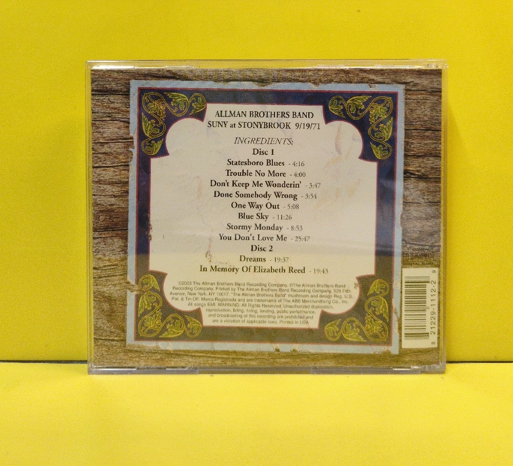 The Allman Brothers Band - S.U.N.Y. At Stonybrook, NY 9/19/71 - Used - EX - CDs