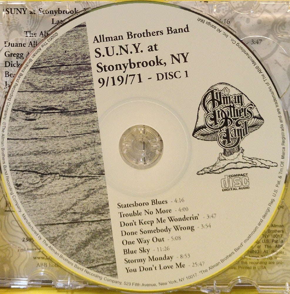 The Allman Brothers Band - S.U.N.Y. At Stonybrook, NY 9/19/71 - Used - EX - CDs