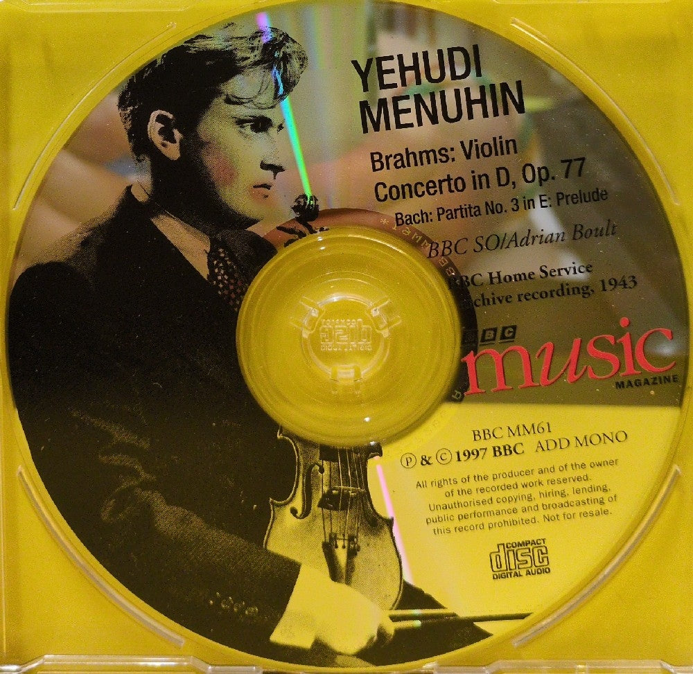 Brahms, Yehudi Menuhin, BBC Symphony Orchestra, Sir Adrian Boult - Exclusive 1943 BBC Archive Recording: Brahms Violin Concerto - 1997 - BBC MM61 - Used - EX - CDs