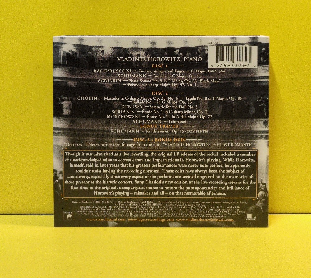 Vladimir Horowitz - Horowitz Live And Unedited  (The Historic 1965 Carnegie Hall Return Concert) - 2003 - S2K 93023 - Used - EX - CDs - 2xCD/1xDVD Set