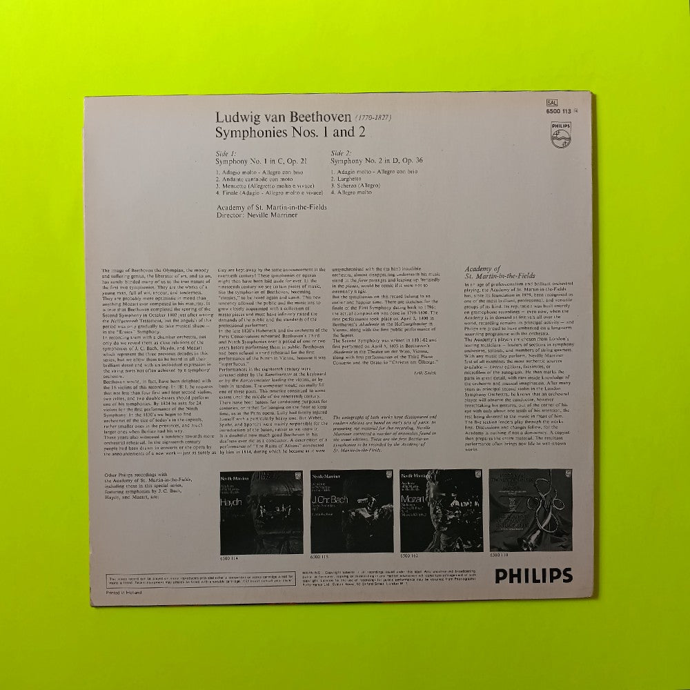 Neville Marriner - Beethoven: Symphonies Nos 1 & 2 UK - 1971 - 6500 113 - Used - EX - Vinyl