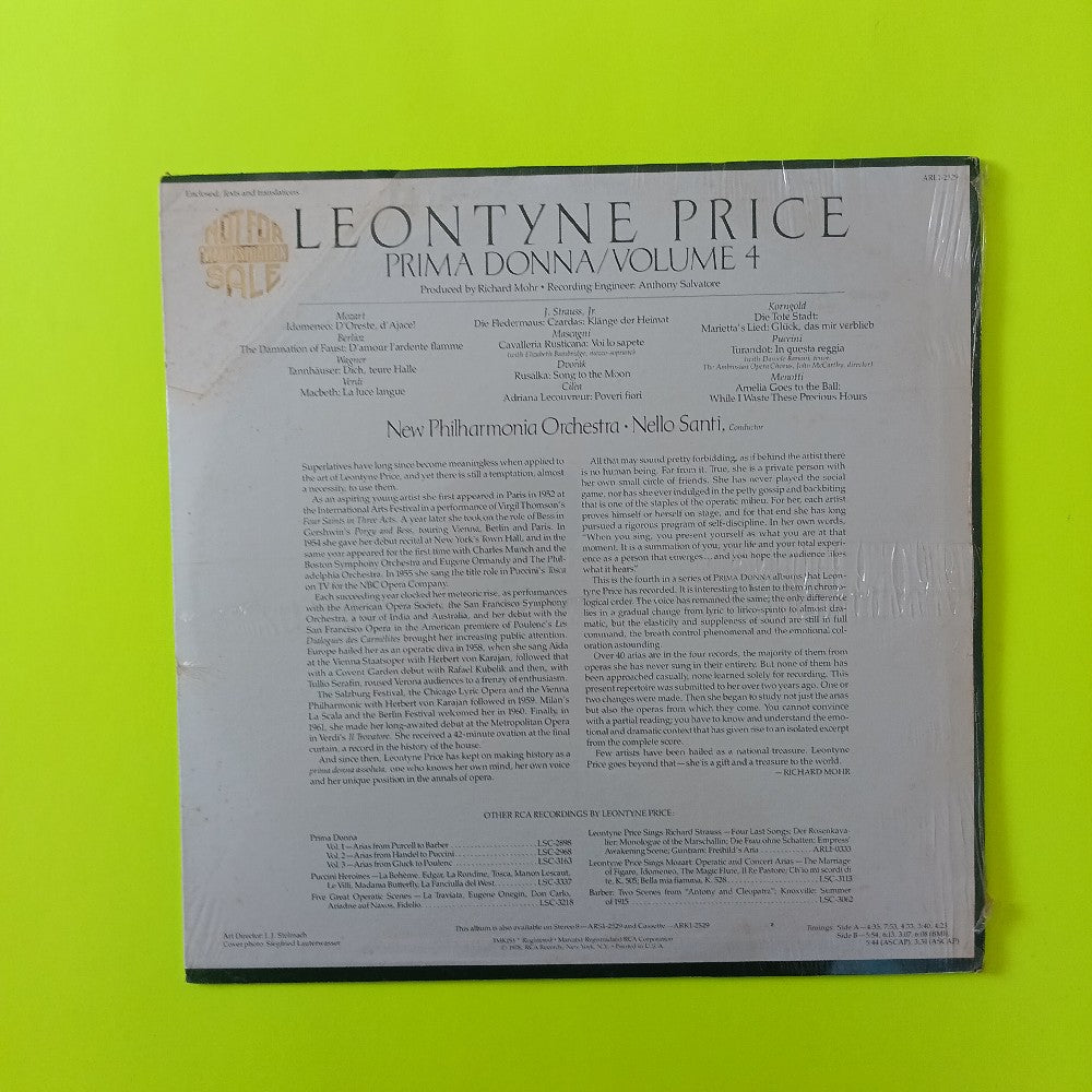 Leontyne Price - Prima Donna Vol. 4 PROMO  - 1978 - ARL1-2529 - New - Sealed - Vinyl