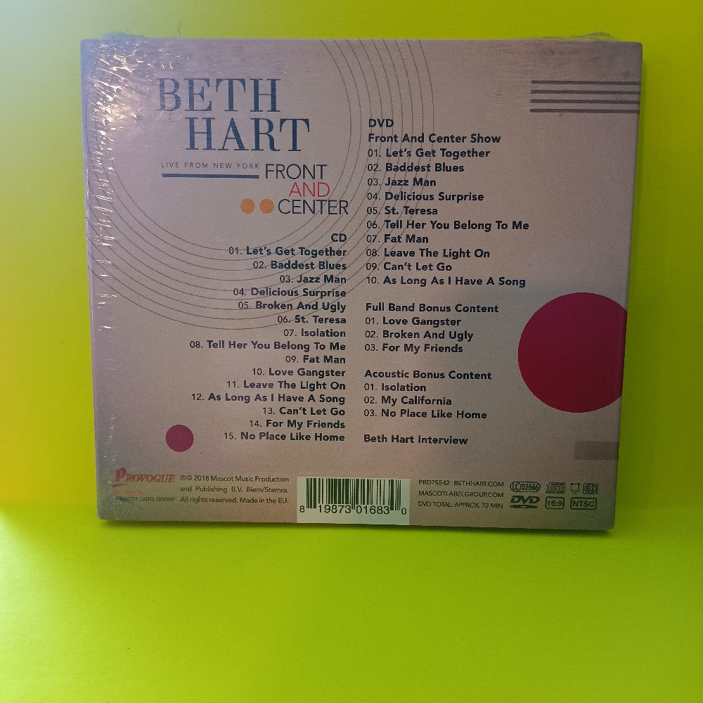 Beth Hart - Front And Center Live From New York CD DVD - 2018 - PRD75542 - New - Sealed - CDs
