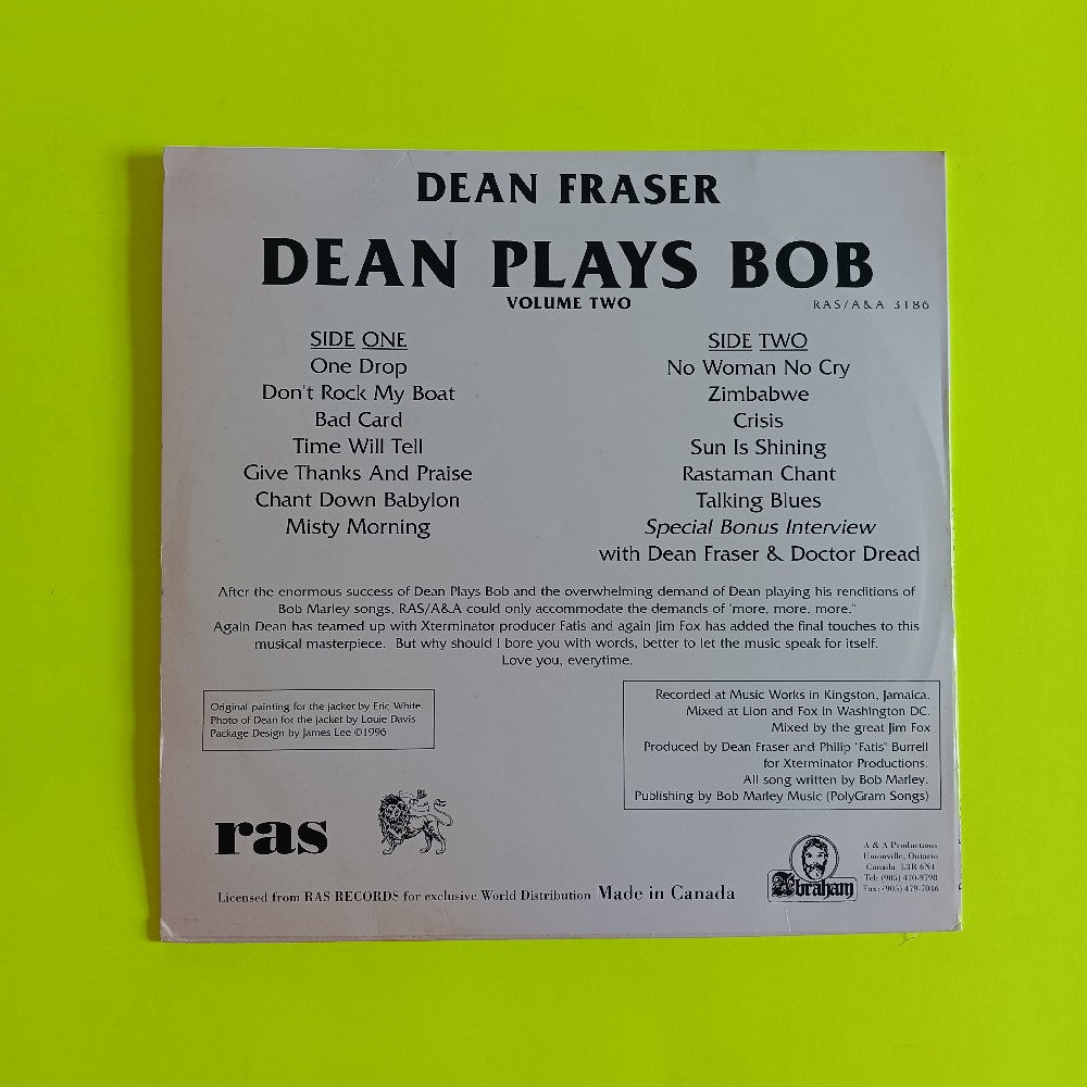 Dean Fraser - Dean Plays Bob Vol. 2 - RAS/A&A3186 - Used - VG+ - Vinyl
