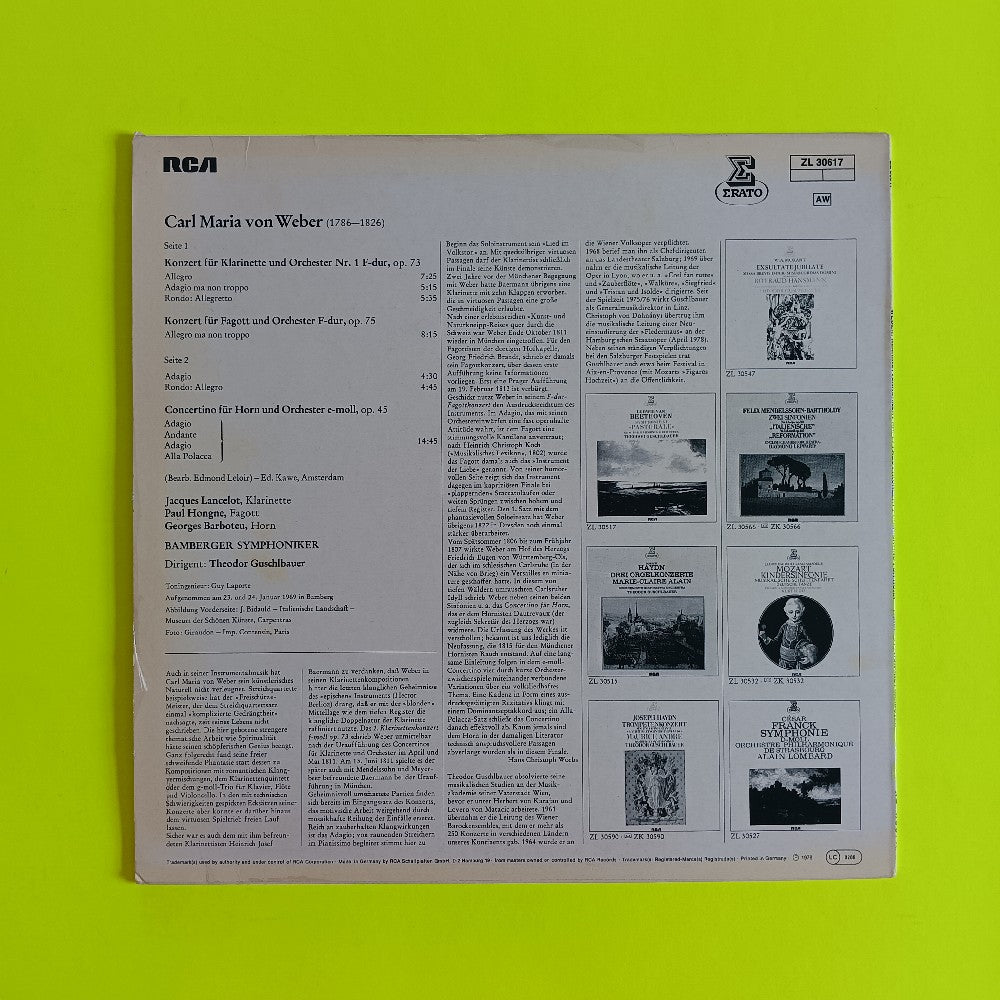 Lancelot Hongne Barboteu - Carl Maria Von Weber: Klarinettenkonzert No 1 - 1978 - ZL 30617 - Used - VG+ - Vinyl
