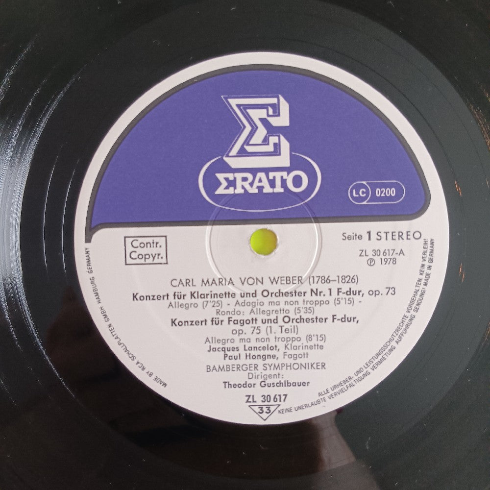Lancelot Hongne Barboteu - Carl Maria Von Weber: Klarinettenkonzert No 1 - 1978 - ZL 30617 - Used - VG+ - Vinyl