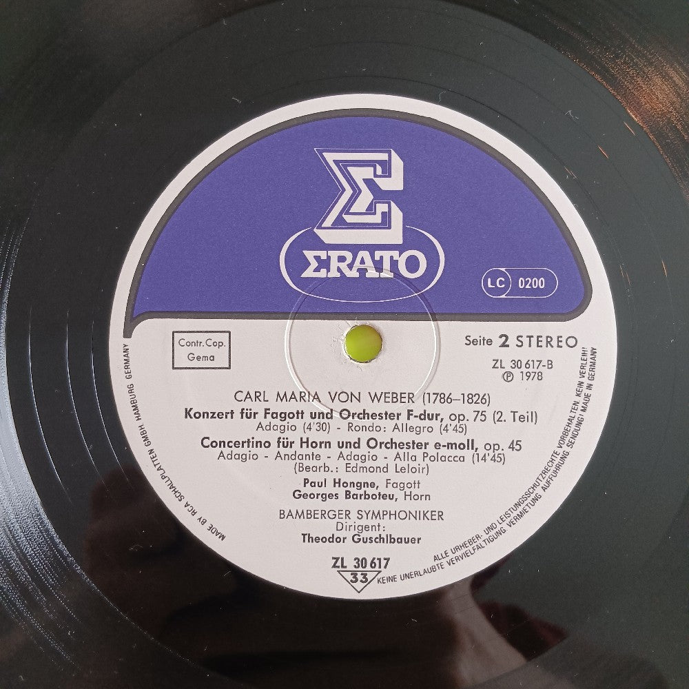Lancelot Hongne Barboteu - Carl Maria Von Weber: Klarinettenkonzert No 1 - 1978 - ZL 30617 - Used - VG+ - Vinyl